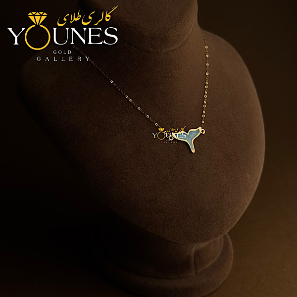 گردنبند میناکاری دم وال آبی آسمانی موج دار طلا